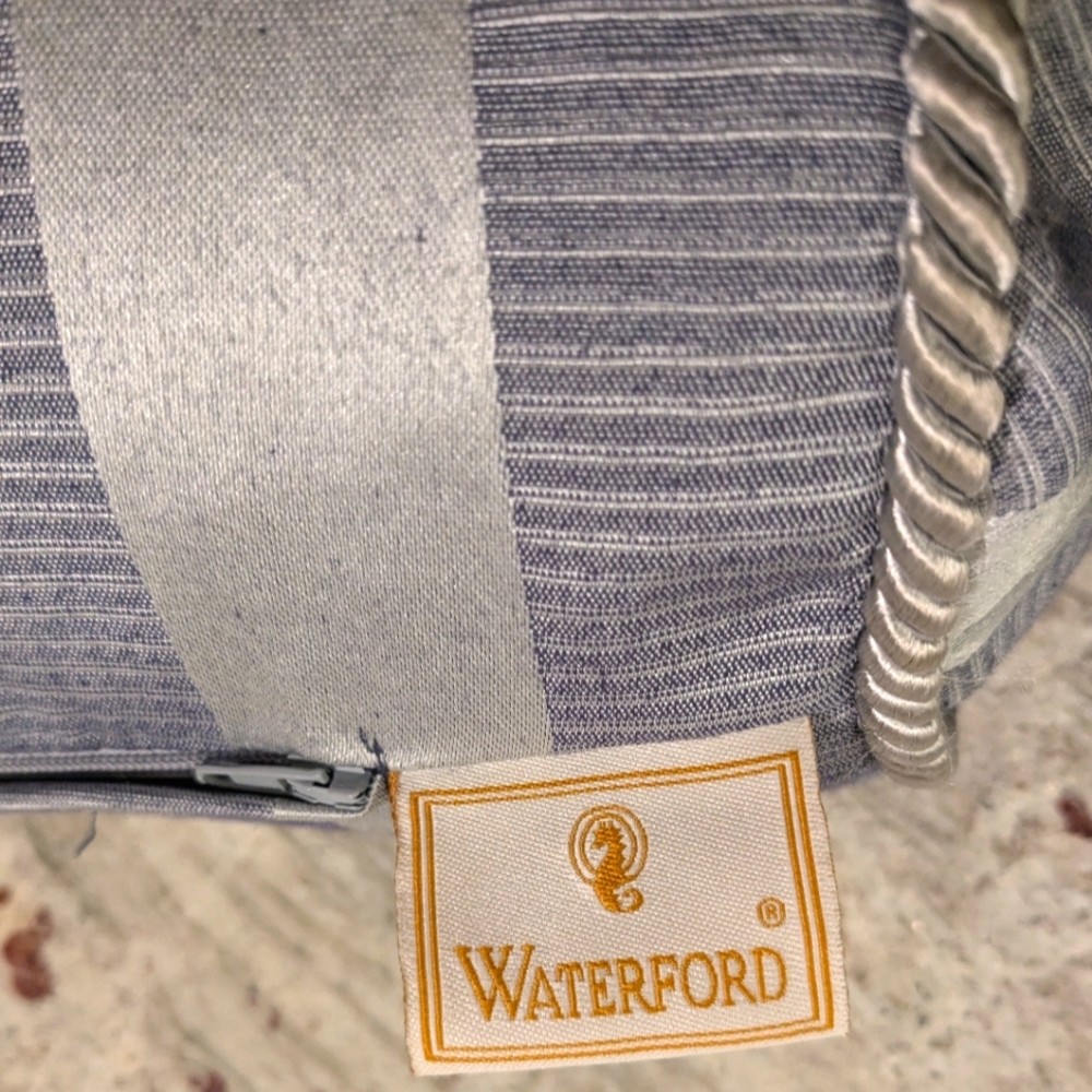 Waterford Home Bedding Bolster Pillow Neck Roll Damask Striped Blue EUC READ